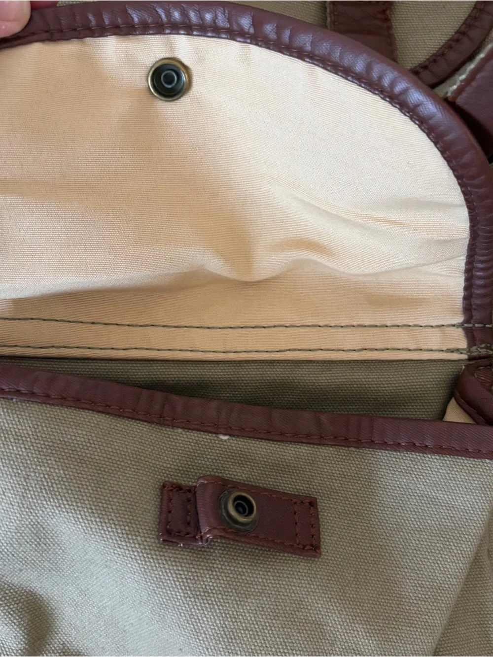 Serbags Washed Vintage-Looking Fashion Canvas Backpack Bag Leather Trim Beige